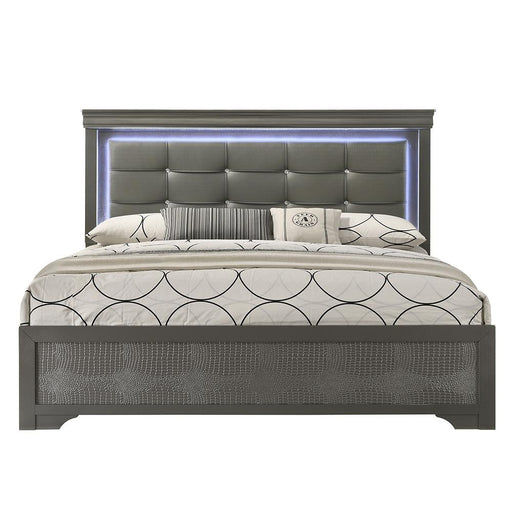 Arya - Gray King Bed with Upholstered Headboard and LED Light - B320-K-Bed