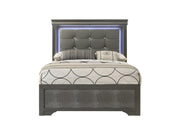 Arya - Gray King Bed with Upholstered Headboard and LED Light - B320-K-Bed