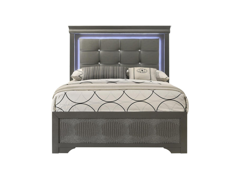 Arya - Gray King Bed with Upholstered Headboard and LED Light - B320-K-Bed