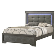 Arya - Gray Queen Bed with Upholstered Headboard and LED Light - B320-Q-Bed