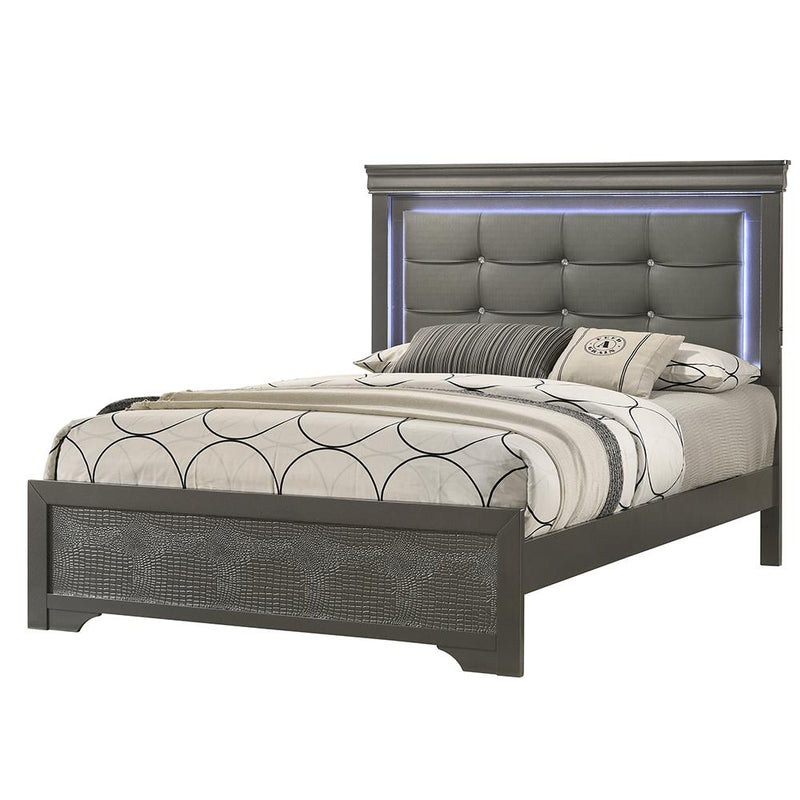 Arya - Gray Queen Bed with Upholstered Headboard and LED Light - B320-Q-Bed