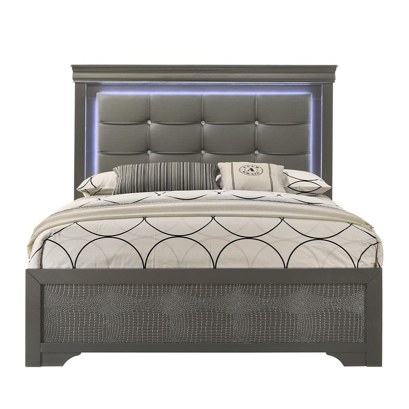 Arya - Gray Queen Bed with Upholstered Headboard and LED Light - B320-Q-Bed