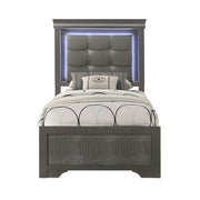Arya - Gray Twin Bed with Upholstered Headboard and LED Light - B320-T-Bed