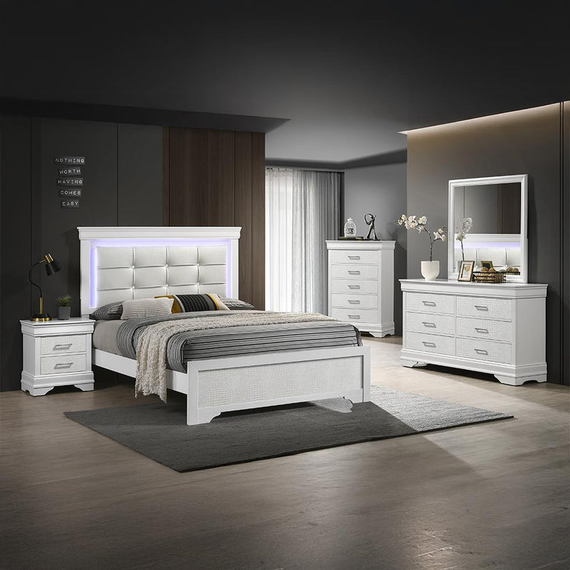Arya - White Queen Bed, Dresser, Mirror, Chest, Nightstand - B321-QDMCN