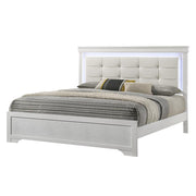 Arya - White Queen Bed with Upholstered Headboard and LED Light - B321-Q-Bed