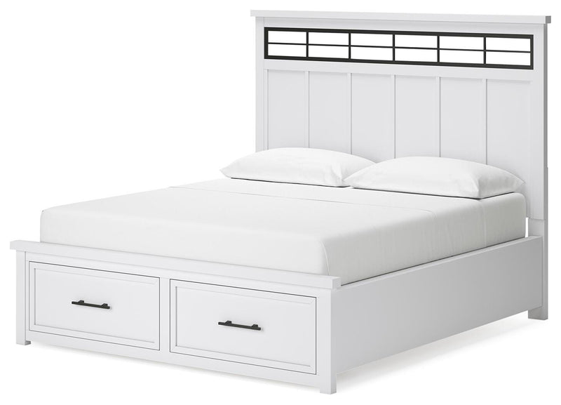 Ashbryn California King Panel Storage Bed and 2 Nightstands in White/Natural - PKG016981