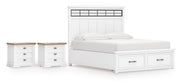 Ashbryn California King Panel Storage Bed and 2 Nightstands in White/Natural - PKG016981