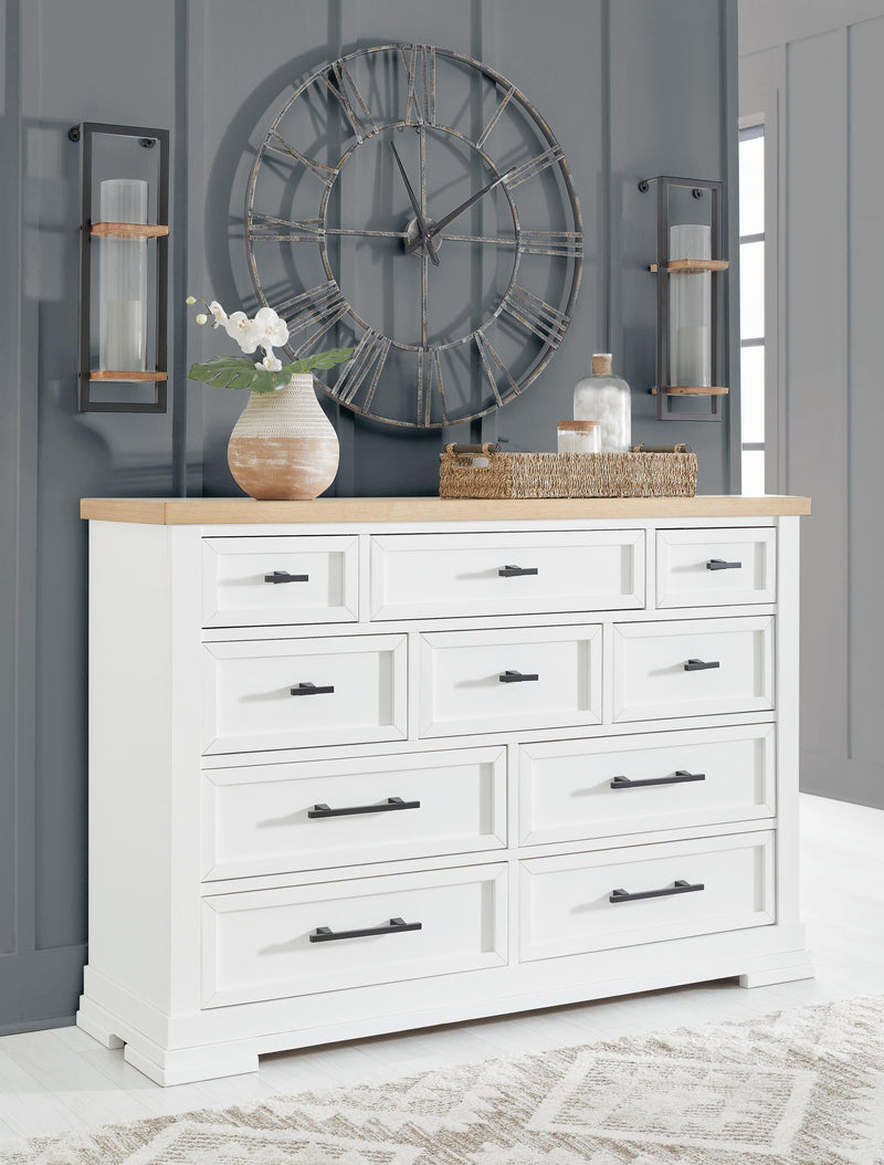 Ashbryn California King Panel Storage Bed and Dresser in White/Natural - PKG016979
