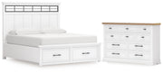 Ashbryn California King Panel Storage Bed and Dresser in White/Natural - PKG016979