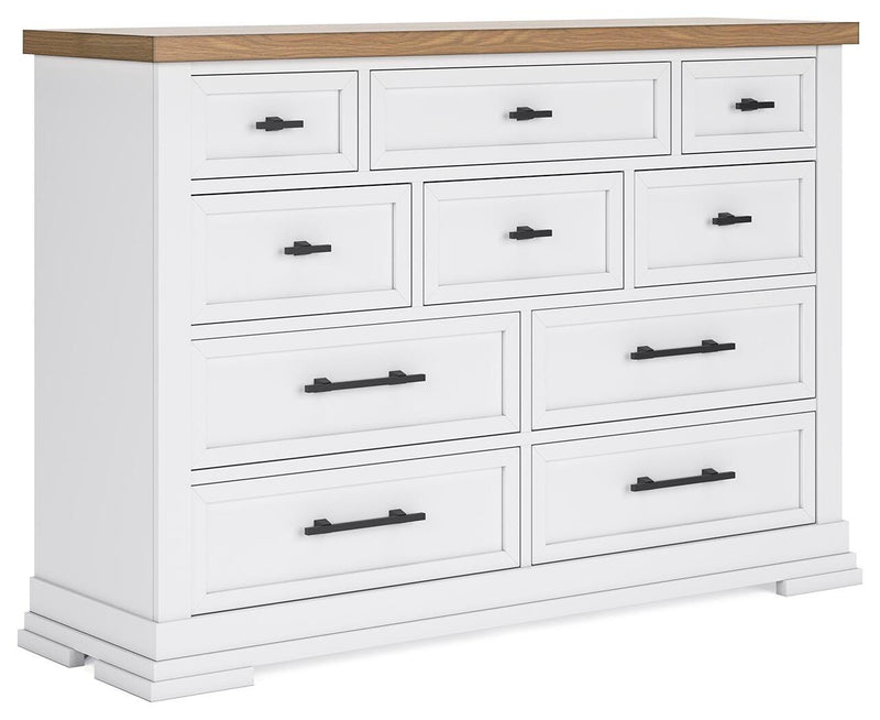 Ashbryn California King Panel Storage Bed and Dresser in White/Natural - PKG016979