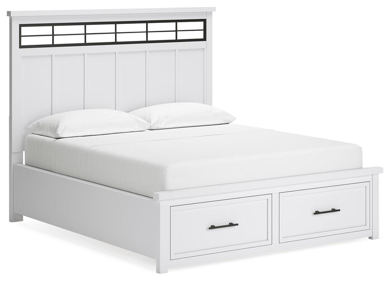 Ashbryn California King Panel Storage Bed, Dresser and 2 Nightstands in White/Natural - PKG016980