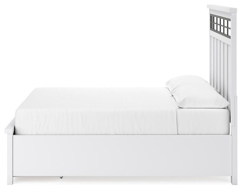 Ashbryn California King Panel Storage Bed, Dresser and 2 Nightstands in White/Natural - PKG016980
