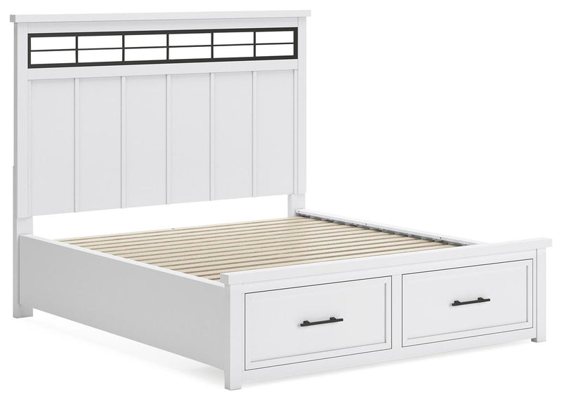 Ashbryn California King Panel Storage Bed, Dresser and 2 Nightstands in White/Natural - PKG016980