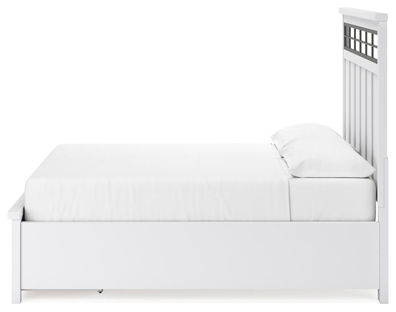 Ashbryn California King Panel Storage Bed with Mirrored Dresser and Nightstand in White/Natural from Ashley - Lara Furniture