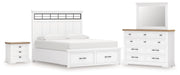 Ashbryn California King Panel Storage Bed with Mirrored Dresser and Nightstand in White/Natural from Ashley - Lara Furniture