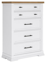 Ashbryn California King Panel Storage Bed with Mirrored Dresser, Chest and Nightstand in White/Natural from Ashley - Lara Furniture