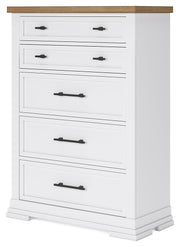 Ashbryn California King Panel Storage Bed with Mirrored Dresser, Chest and Nightstand in White/Natural from Ashley - Lara Furniture