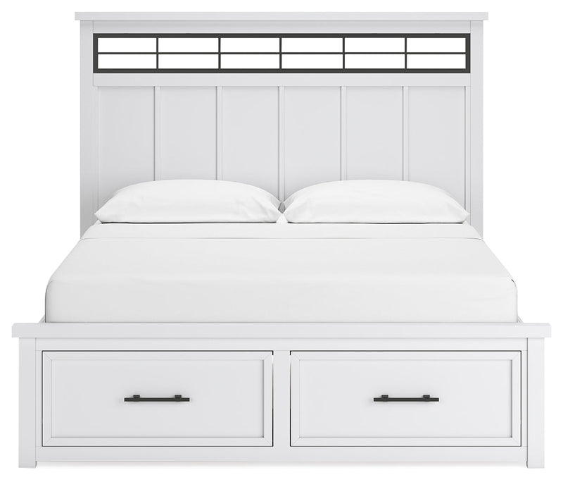 Ashbryn California King Panel Storage Bed with Mirrored Dresser, Chest and Nightstand in White/Natural from Ashley - Lara Furniture