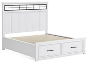 Ashbryn California King Panel Storage Bed with Mirrored Dresser, Chest and Nightstand in White/Natural from Ashley - Lara Furniture