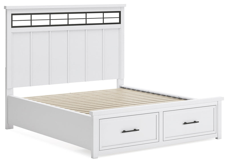 Ashbryn California King Panel Storage Bed with Mirrored Dresser, Chest and Nightstand in White/Natural from Ashley - Lara Furniture