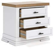 Ashbryn King Panel Storage Bed and 2 Nightstands in White/Natural - PKG016972