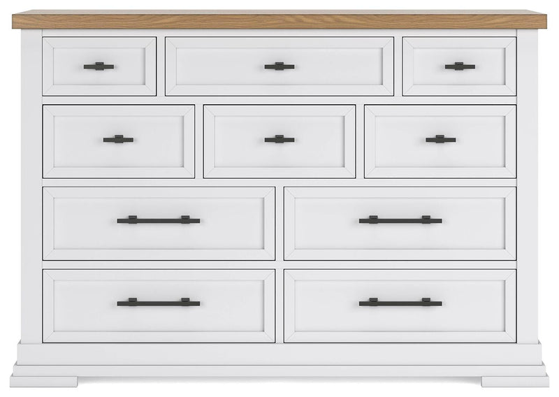 Ashbryn King Panel Storage Bed and Dresser in White/Natural - PKG016970