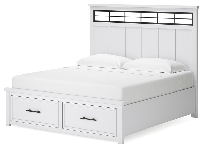 Ashbryn King Panel Storage Bed and Dresser in White/Natural - PKG016970