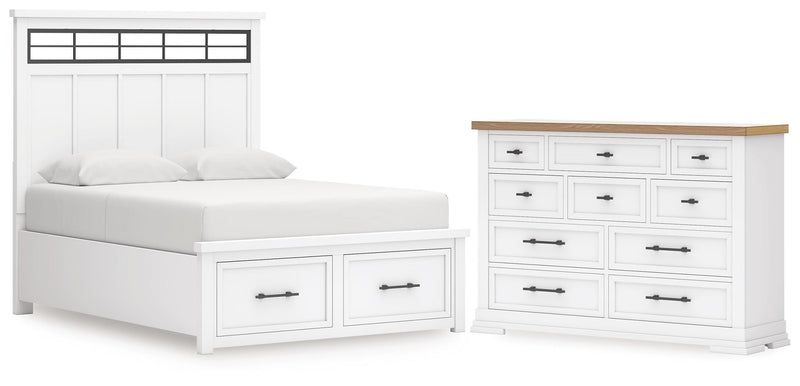 Ashbryn King Panel Storage Bed and Dresser in White/Natural - PKG016970