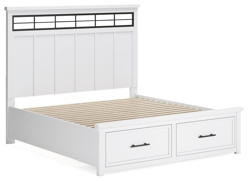 Ashbryn King Panel Storage Bed, Dresser and 2 Nightstands in White/Natural - PKG016971