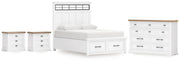 Ashbryn King Panel Storage Bed, Dresser and 2 Nightstands in White/Natural - PKG016971