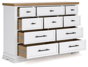 Ashbryn King Panel Storage Bed, Dresser and 2 Nightstands in White/Natural - PKG016971