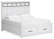 Ashbryn King Panel Storage Bed with Mirrored Dresser and 2 Nightstands in White/Natural from Ashley - Lara Furniture