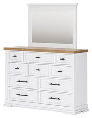 Ashbryn King Panel Storage Bed with Mirrored Dresser and 2 Nightstands in White/Natural from Ashley - Lara Furniture