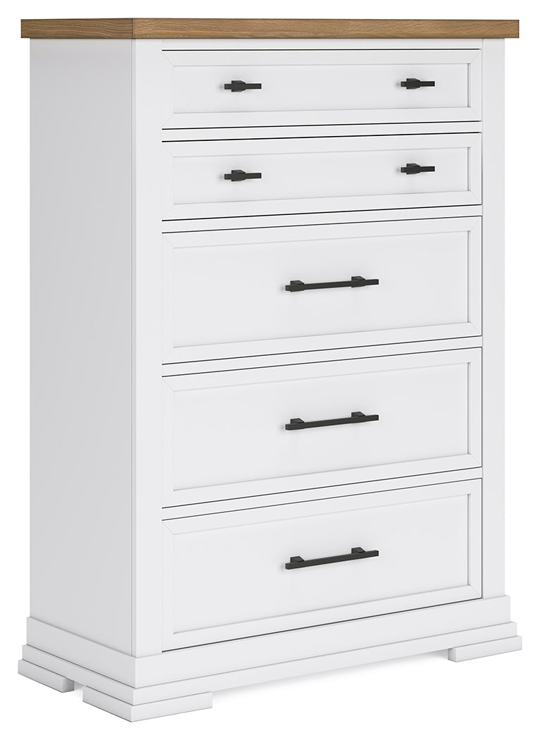 Ashbryn King Panel Storage Bed with Mirrored Dresser and Chest in White/Natural from Ashley - Lara Furniture