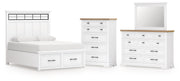 Ashbryn King Panel Storage Bed with Mirrored Dresser and Chest in White/Natural from Ashley - Lara Furniture