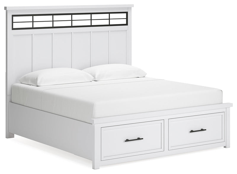 Ashbryn King Panel Storage Bed with Mirrored Dresser and Nightstand in White/Natural from Ashley - Lara Furniture