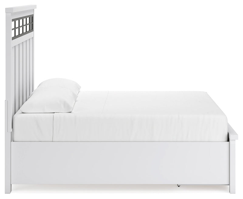 Ashbryn King Panel Storage Bed with Mirrored Dresser and Nightstand in White/Natural from Ashley - Lara Furniture