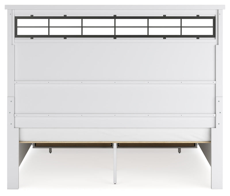 Ashbryn King Panel Storage Bed with Mirrored Dresser and Nightstand in White/Natural from Ashley - Lara Furniture