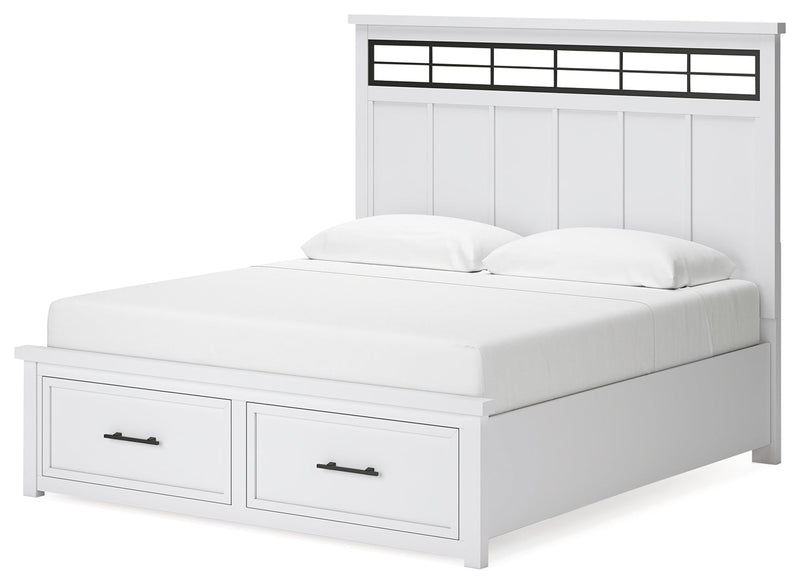 Ashbryn King Panel Storage Bed with Mirrored Dresser and Nightstand in White/Natural from Ashley - Lara Furniture