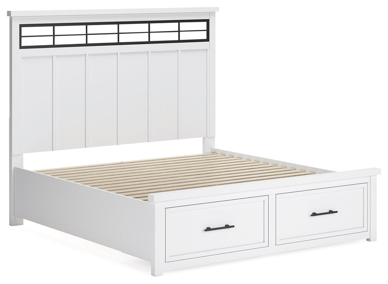 Ashbryn King Panel Storage Bed with Mirrored Dresser and Nightstand in White/Natural from Ashley - Lara Furniture