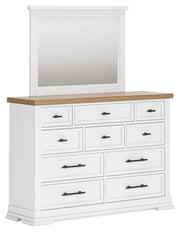 Ashbryn King Panel Storage Bed with Mirrored Dresser and Nightstand in White/Natural from Ashley - Lara Furniture