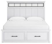 Ashbryn King Panel Storage Bed with Mirrored Dresser and Nightstand in White/Natural from Ashley - Lara Furniture