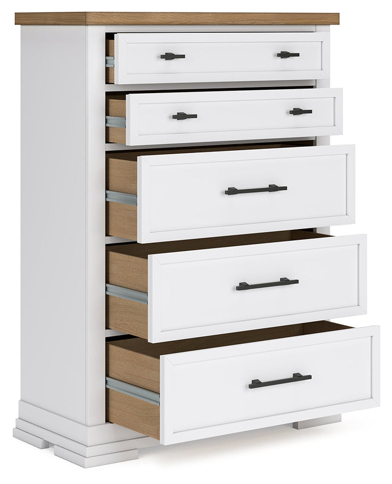 Ashbryn King Panel Storage Bed with Mirrored Dresser, Chest and 2 Nightstands in White/Natural from Ashley - Lara Furniture