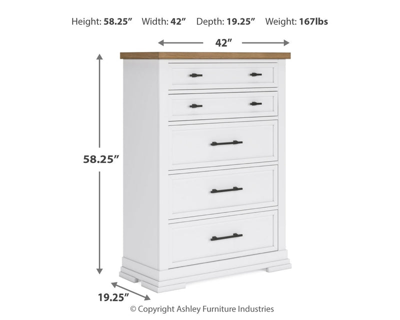 Ashbryn King Panel Storage Bed with Mirrored Dresser, Chest and 2 Nightstands in White/Natural from Ashley - Lara Furniture