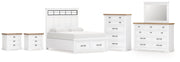 Ashbryn King Panel Storage Bed with Mirrored Dresser, Chest and 2 Nightstands in White/Natural from Ashley - Lara Furniture