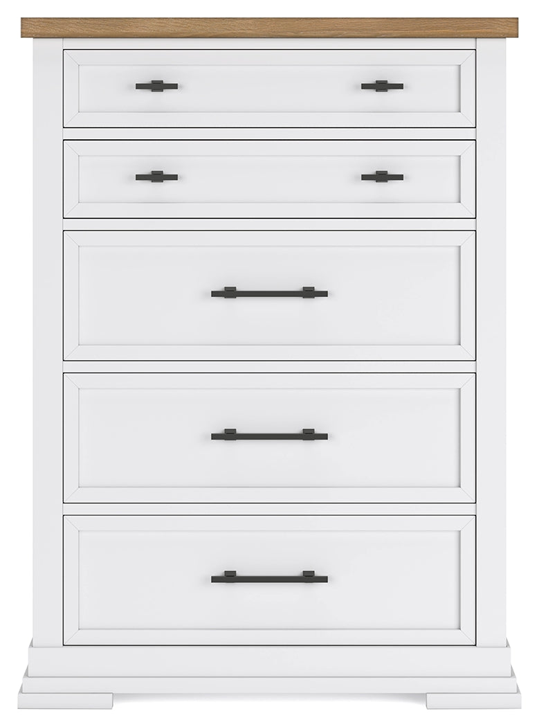 Ashbryn King Panel Storage Bed with Mirrored Dresser, Chest and 2 Nightstands in White/Natural from Ashley - Lara Furniture