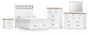 Ashbryn King Panel Storage Bed with Mirrored Dresser, Chest and Nightstand in White/Natural from Ashley - Lara Furniture