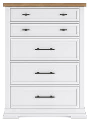 Ashbryn King Panel Storage Bed with Mirrored Dresser, Chest and Nightstand in White/Natural from Ashley - Lara Furniture