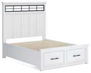 Ashbryn Queen Panel Storage Bed and 2 Nightstands in White/Natural - PKG016963
