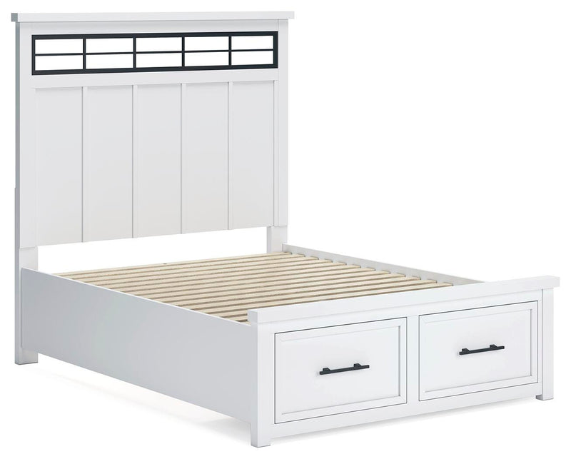 Ashbryn Queen Panel Storage Bed and Dresser in White/Natural - PKG016961